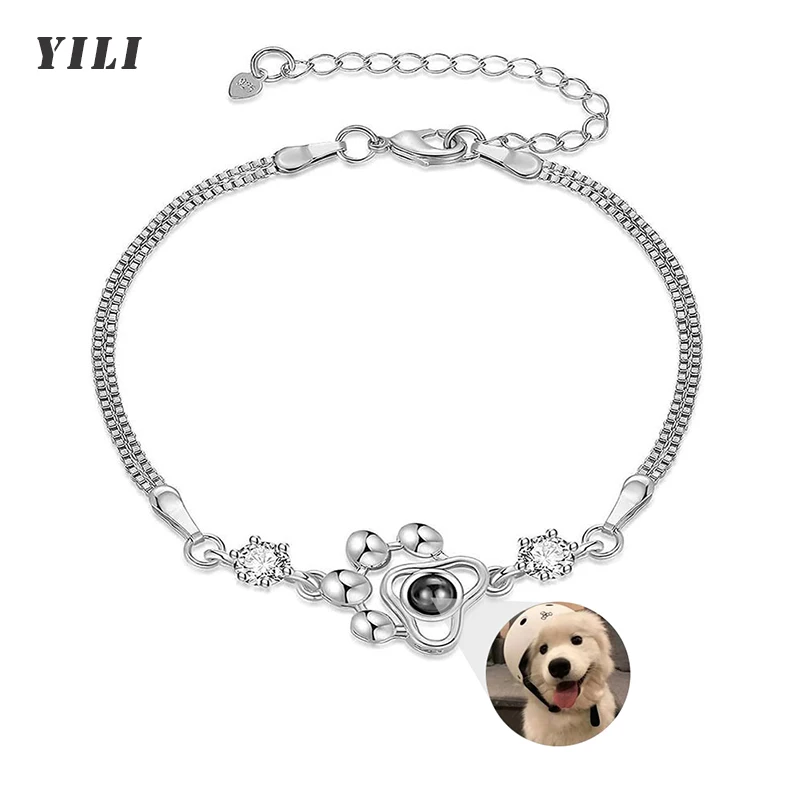 

Personalized Photo Projection Bracelet Dog Paw Memorial Pendant Bracelet for Dog Cat Owners Custom Print Photo Dog Paw Bracelet