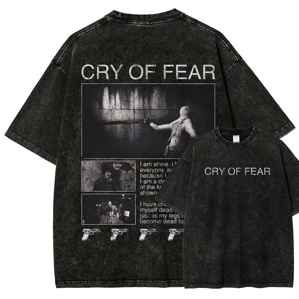 Cry of Fear Washed Tshirt Oversized Unisex Vintage Loose Retro Fashion Streetwear Trendy Cotton Y2k Short Sleeves hot product