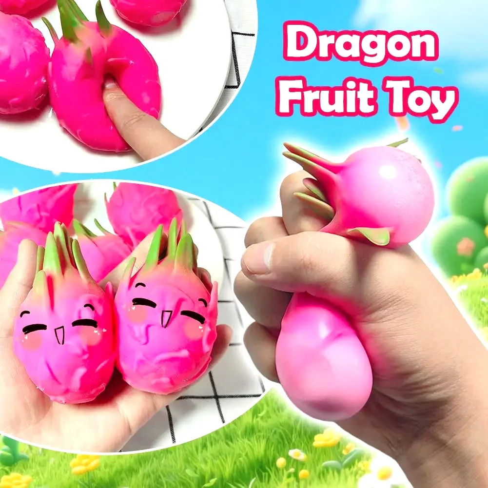 Realistic Dragon Fruit Mochi Squishy Squeeze Stress Relief Ball, Simulation Fruit Sensory Fidget Toy, Anti-Anxiety Dopamine Calming Decompression Gadget, Novelty Birthday Christmas Easter Classroom Reward Party Favor Gift for Kids