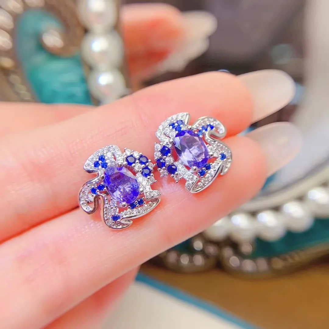 

KJJEAXCMY High End Women's Earrings Natural Tanzanite S925 Silver with Electroplating Boasting High Clarity Full Brilliance