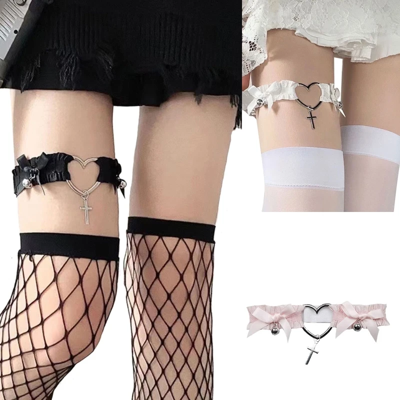 449B Fashion Polyester with Heart Bowknot Decor Leg Clips Women Girls Thigh Clips Punk Jewelry Bikini Skirt Party Jewelry