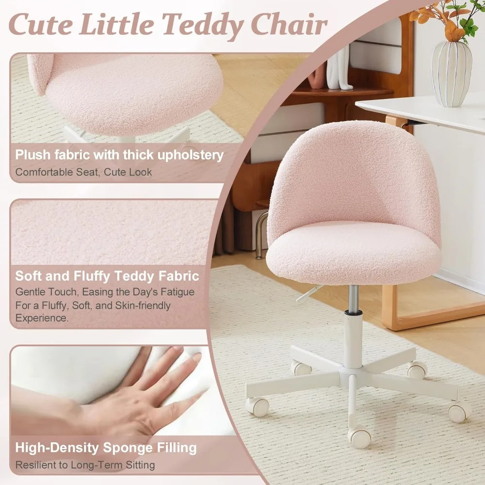 Vanity Chair with Lumbar Support,Teddy Adjustable Rolling Swivel Computer Task Chair for Home Office,Bedroom