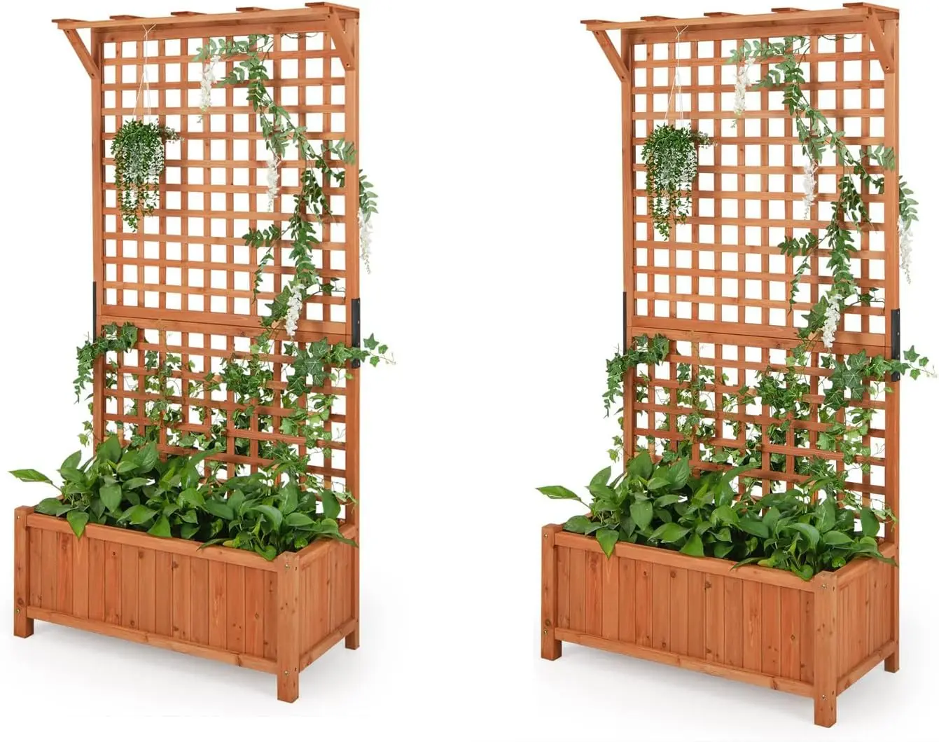 

2 Pcs Raised Garden Bed, 72.5" Garden Planter with Trellis, Drainage Holes, Freestanding Garden Planter for Vine Climbin