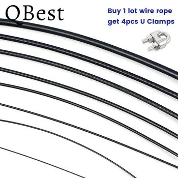 20M/30M/50M Black PVC Coated Plastic 304 Stainless Steel Wire Rope Flexible Soft Cable Laundry Diameter 0.8/1/1.5/2/2/3/4mm