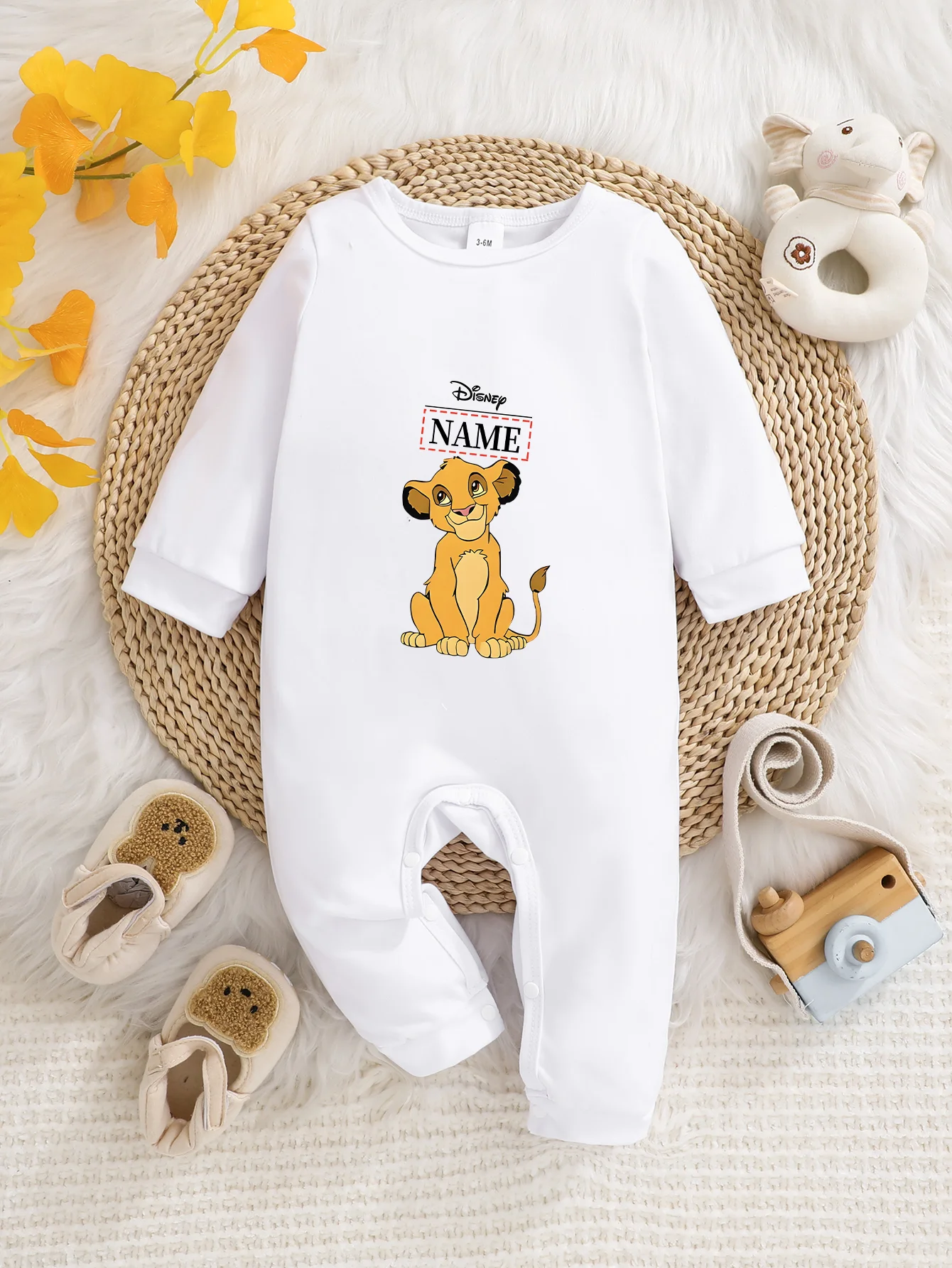 

[Officially Licensed] Disney Lion King Baby Long-Sleeved Onesie, Customizable with Name, Soft and Easy-Care Fabric