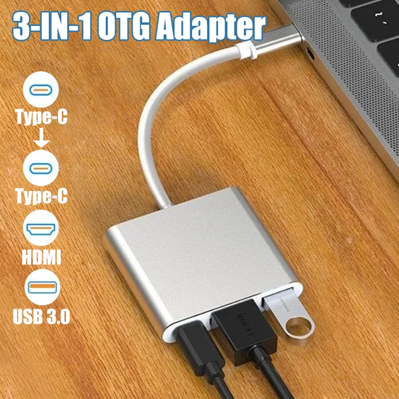 

Кабель-переходник 3 в 1, совместимый с Type-C в HDMI для Samsung Huawei iPad Mac, USB 3.1 Type C на HDMI-совместимый кабель-переходник 4K