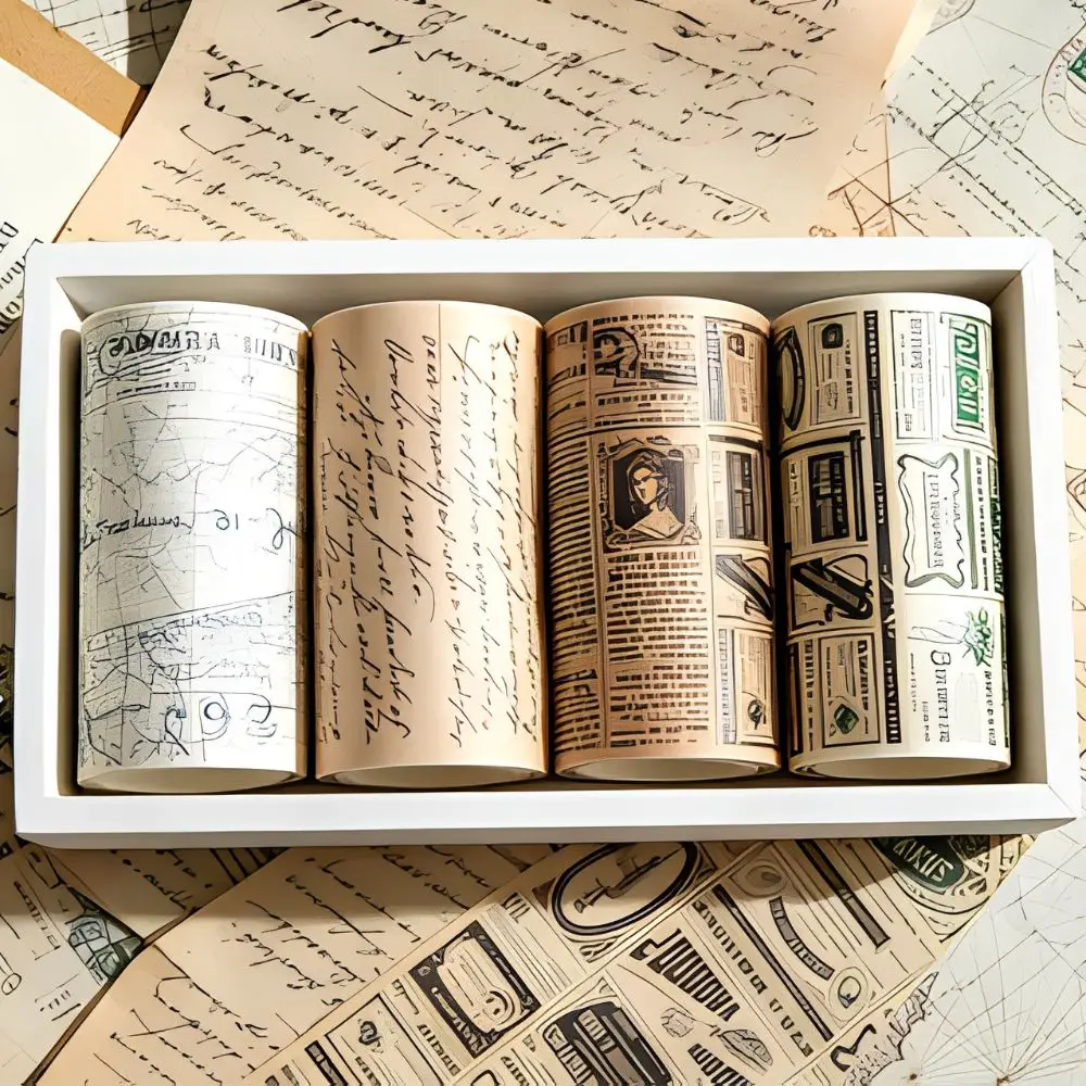 2/4/6pcs Retro Vintage Washi Tape Random 4 Designs, Old Manuscript Map Decor for Handmade Card Making YMY