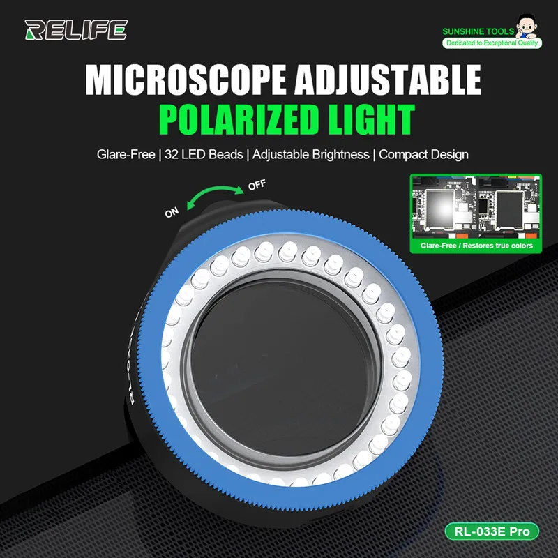 RELIFE RL-033E Pro Dual Polarization Microscope Ring Lamp PCB Soldering Repair Stereo Microscopes Anti Reflective Light Source