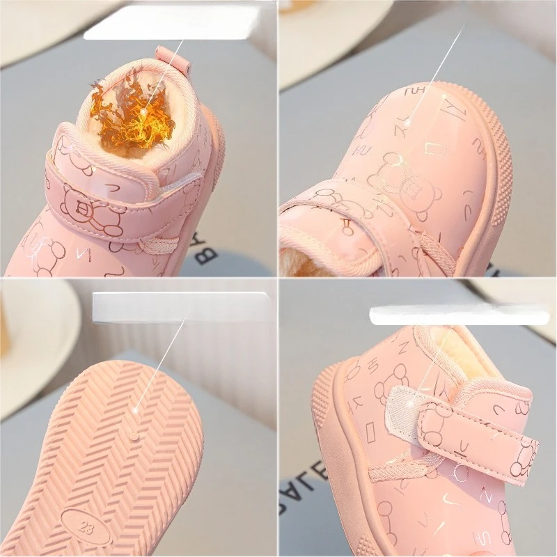 الأطفال أحذية الثلوج 1-12 سنة الوردي مبطن سميكة الفتيان الفتيات أحذية قطنية الشتاء لينة عدم الانزلاق الاطفال طفل أحذية مشي #6