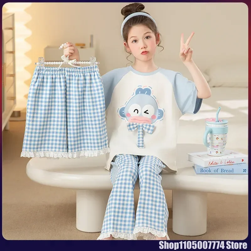 

3 шт./компл., пижамы Kawaii Hangyodon, милые детские пижамы из чистого хлопка с героями мультфильмов, с короткими рукавами, осенняя и летняя домашняя одежда