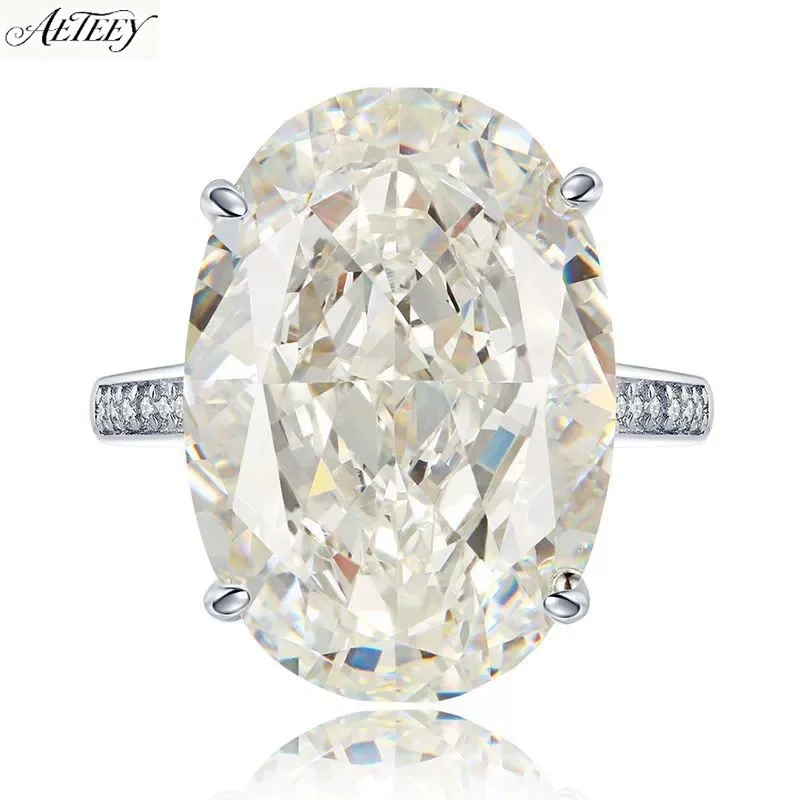 AETEEY 13\ * 20mm Ice Flower Cut Pigeon Egg Silver Ring Big Carat Luxury Women Statement Finger Jewelry ##English Selling Point