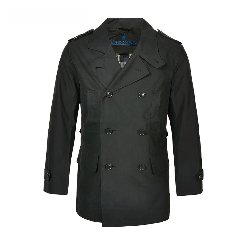 Casaco Casual Masculino London Fog com Botões Duplos para Outono e Inverno, Tamanho Grande, Mistura de Algodão, Corta-Vento LW11WF106