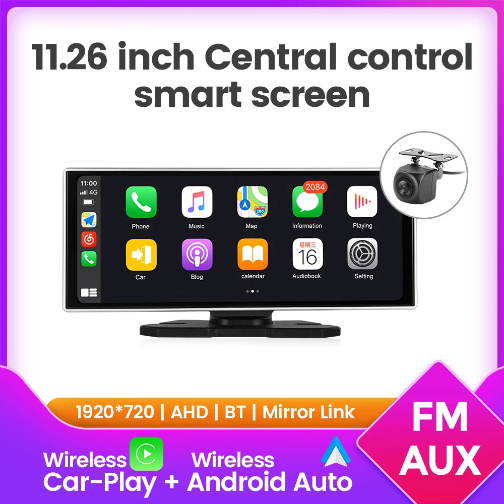 11.26 Inch IPS HD Screen Auto Multimedia Player Wireless Carplay Android-AUTO DSP AUX BT Mirror Link for Universal Car Models