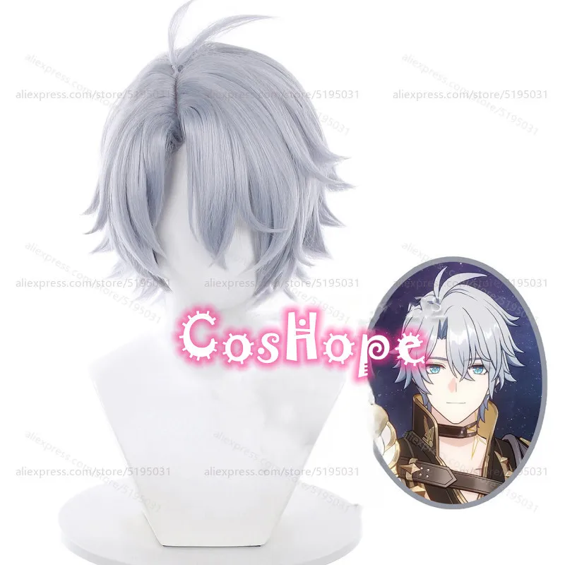 

HSR Phainon Косплей Парик 25 см Короткий Серый Синий Парик Аниме Косплей Термостойкий Синтетический Парик для Хэллоуина Карнавальный Костюм Партии