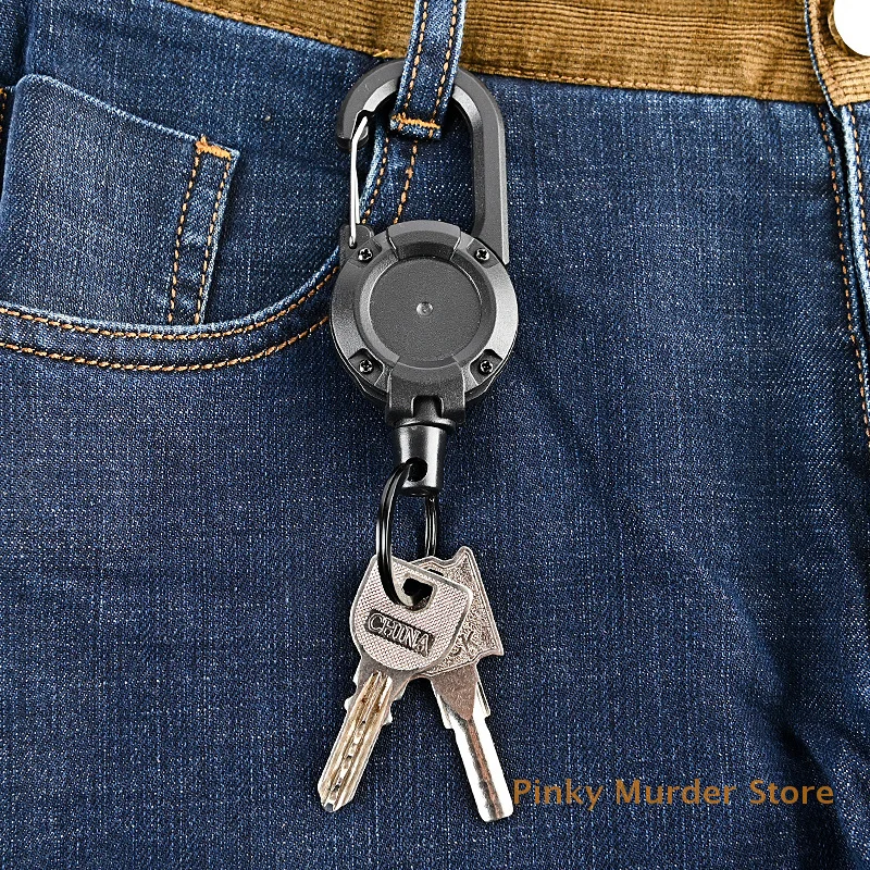 1 Pc Elastic Wire Rope Sport Retractable Keychain Easy Pull Button Anti-loss High Rebound Anti-theft Metal Easy Pull Button