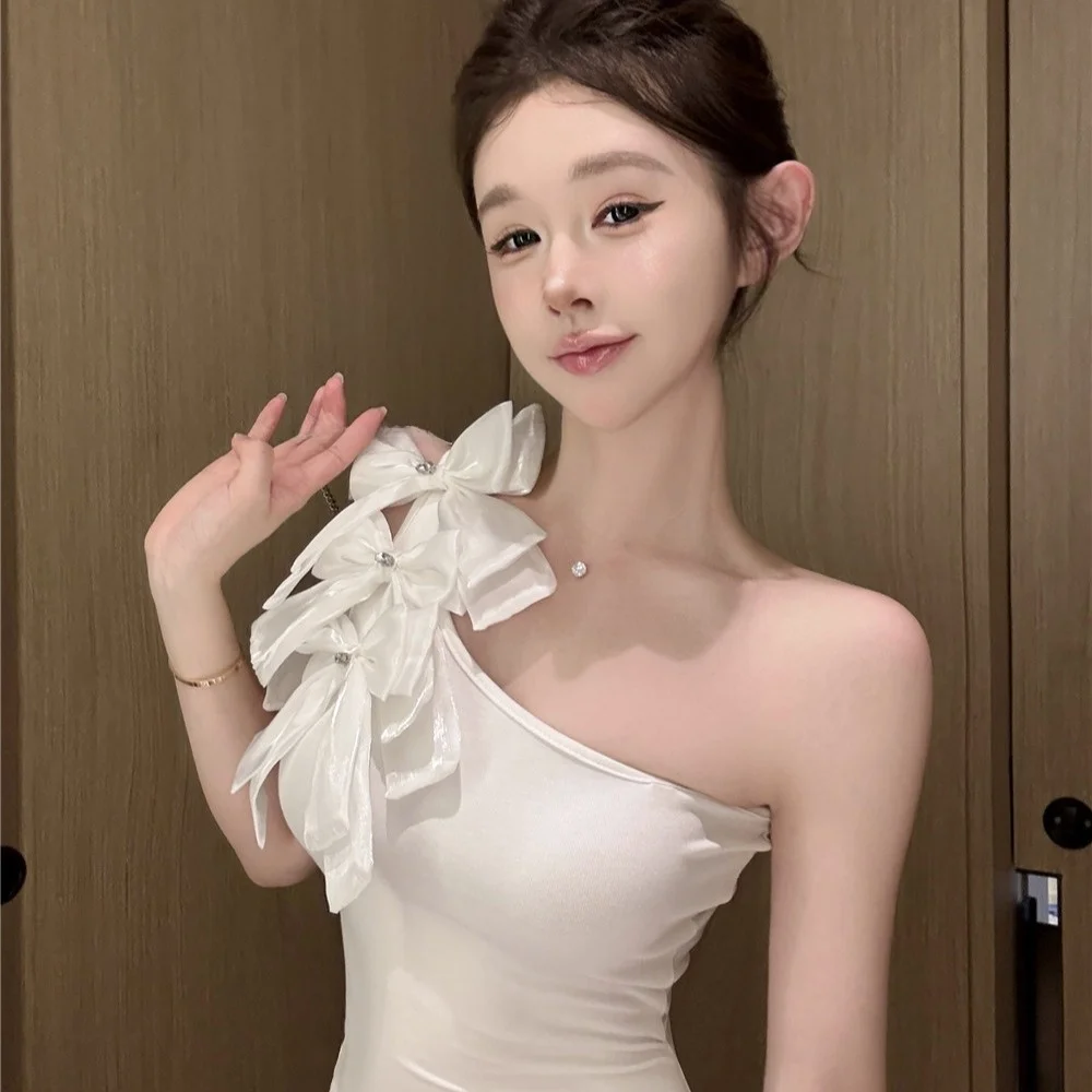 

Pure Desire Spicy Girl Side oulder Knot Design Sensual Svel Vest Strap Top Summer 2025 Faion Trend