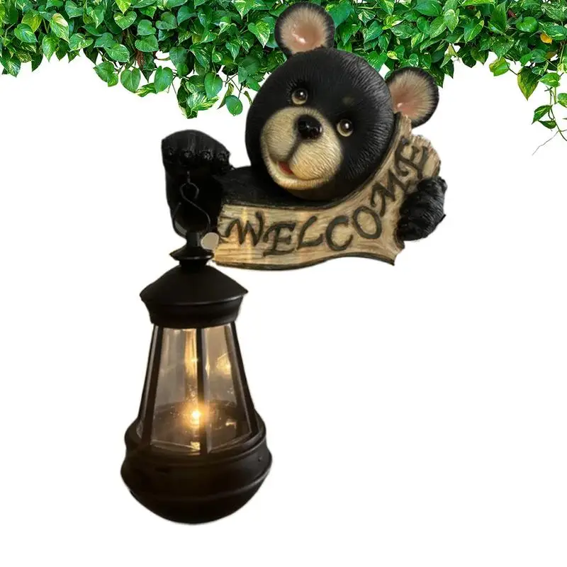 

Black Bear Solar Lanterns Welcome Sign Waterproof Solar Powered Patio Light For Garden Novelty Wall Mounted Statue Lighting