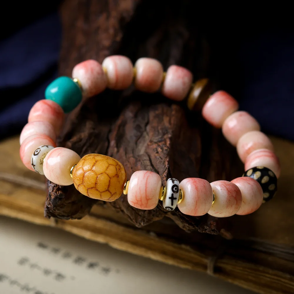 Original Tibetan Jewellery Blood Silk Bone Bracelet Cultivation Turtle Back Bone Polka Dot Dzi Ethnic Style Strings