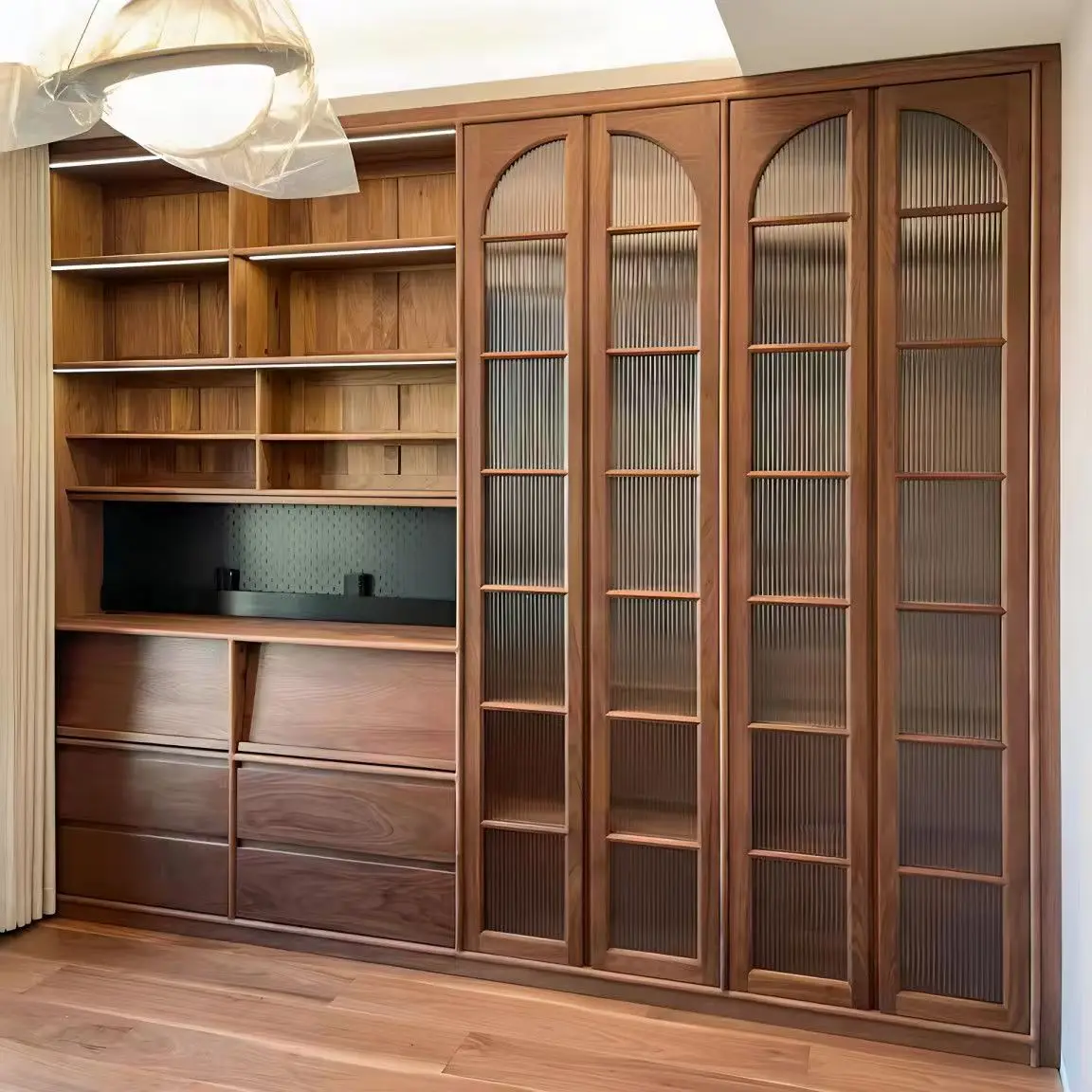 Medieval North American black walnut full wall bookcase, solid wood bookshelf