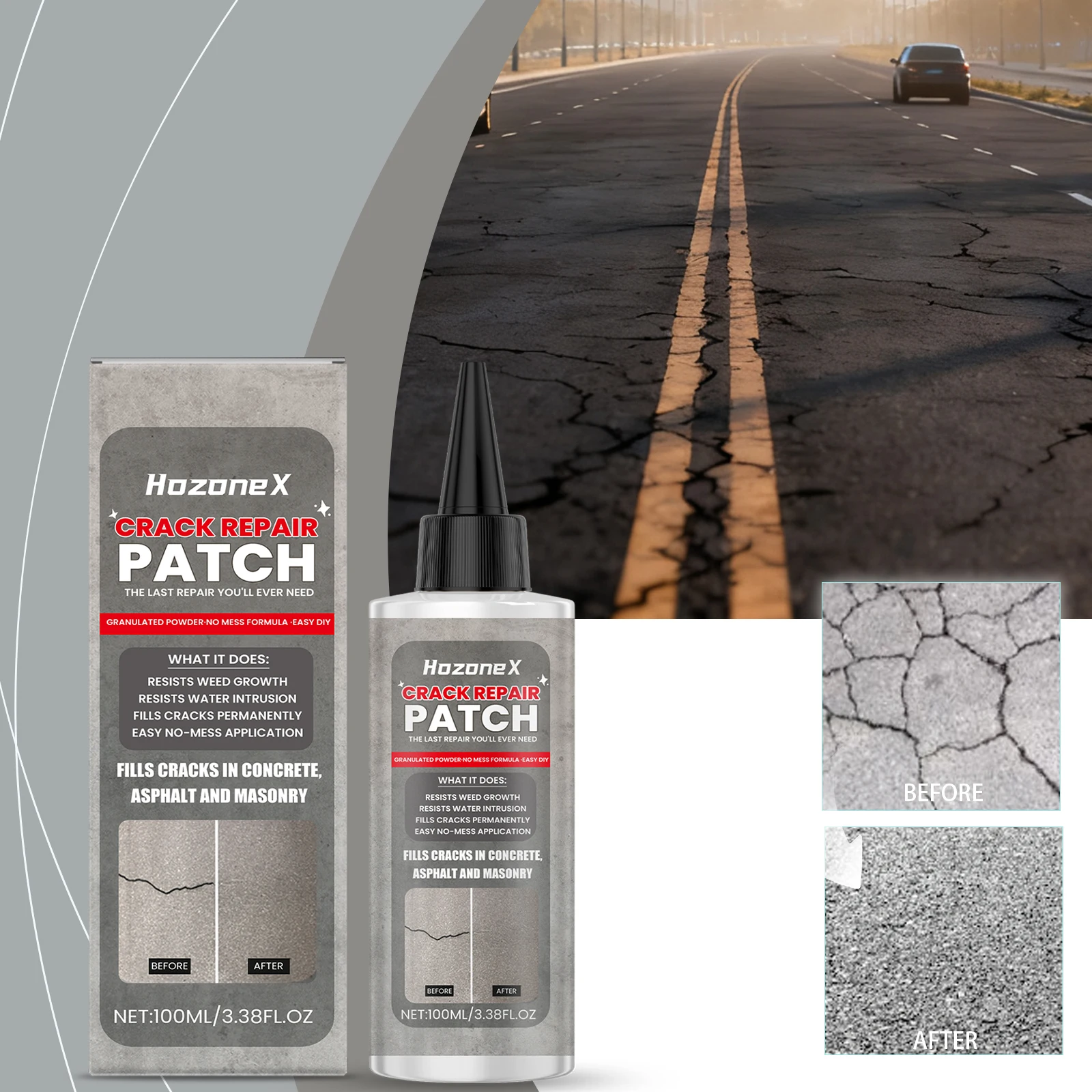 Crack Repair Agent - Bottle, Applicable to Concrete and Asphalt Waterproof Filling Durable Easy to Operate Filler, Weatherproof Driveway & Sidewalk Crack Sealant