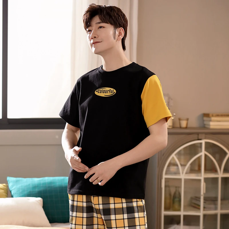 New Big Size Casual Pajamas Set for Men Summer Shorts Two Piece Comfortable Sleepwear Short Sleeved Loungewear Cotton Nightwear