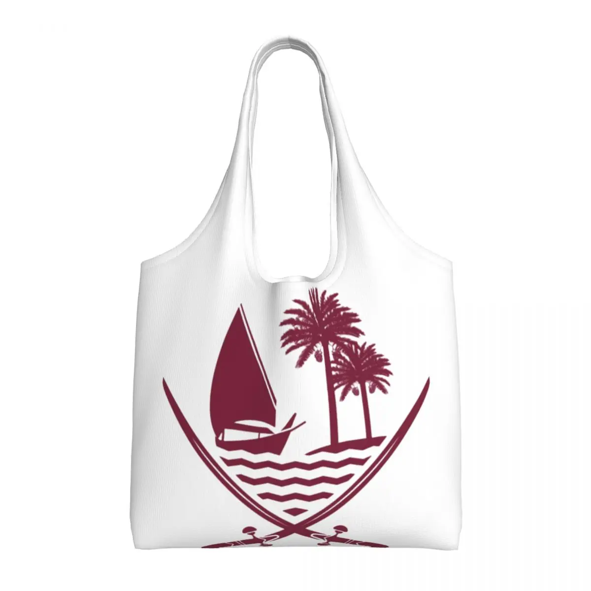 Custom Cute Printing Emblem Of Qatar Tote Shopping Bags Portable Canvas Shoulder Shopper Photography Handbags