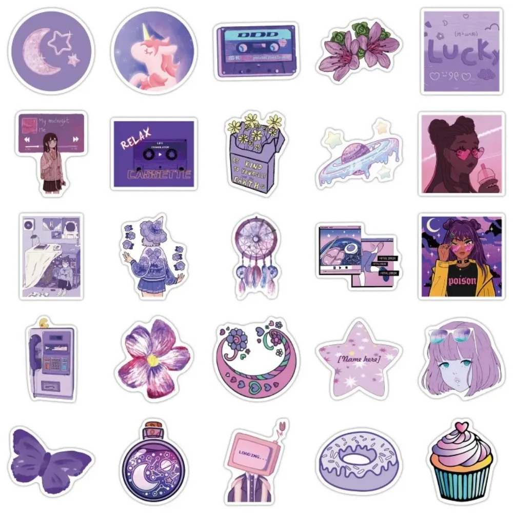 50PCS Cartoon Purple Wind Cute Girly Sticker Graffiti iPad Luggage Car DIY Scrapbook Wall Sticker Toy Decoration