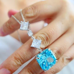 KQDANCE Simple Created 15mm Square Emerald Pink Yellow Blue CZ Diamond Pendants Necklace with Green Stone Jewelry For Women