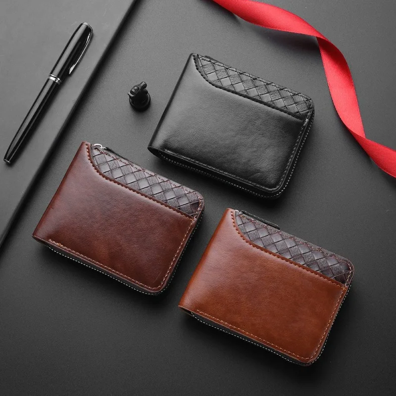 New Fashion Explosive Men's PU Zipper Coin Wallet Short Multi Functional Youth Trendy Bag Change Multiple Card Slots Storage Bag