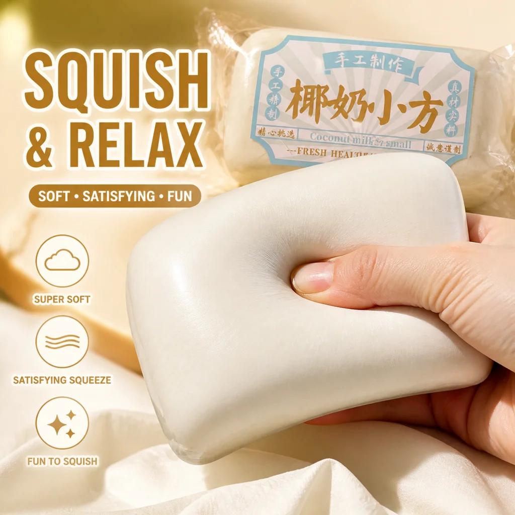 Coconut Rice Cake Squishy Fidget Toys Slow Rising Soft Squeeze Milk Cake Sensory Toy for Adults Kids ADHD Autism Stress Relief