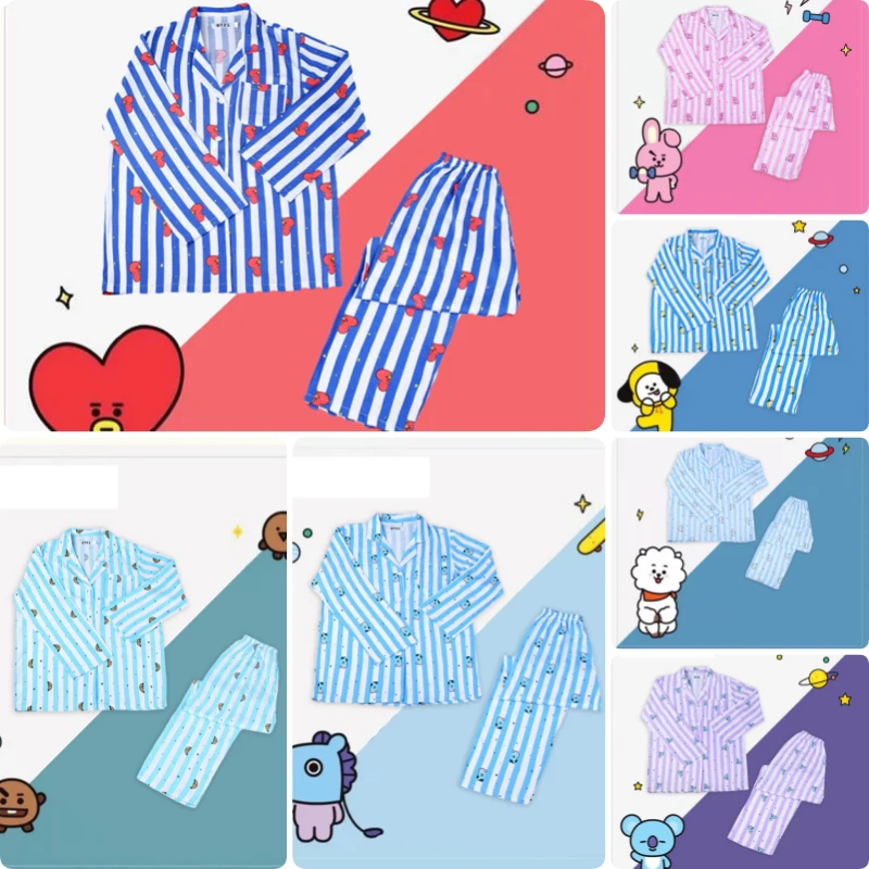 

2Pcs Set Bt21 Pajamas Kawaii Cartoon Long Sleeves Long Pants Casual Wear Summer Loose Sleepwear Home Wear Girl Birthday Gift