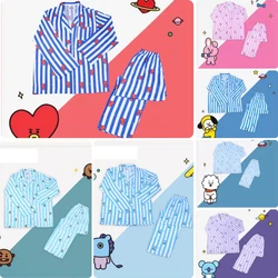 2Pcs Set Bt21 Pajamas Kawaii Cartoon Long Sleeves Long Pants Casual Wear Summer Loose Sleepwear Home Wear Girl Birthday Gift