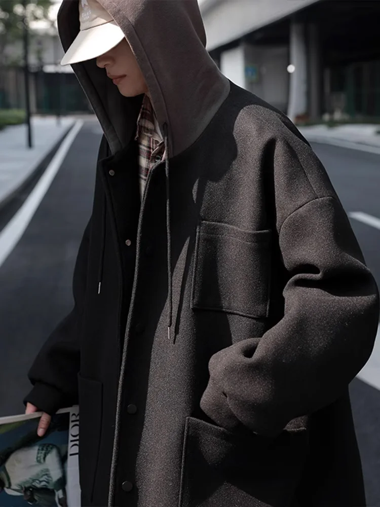 

Шерстяное пальто Kensington Sle, мужское пальто средней длины с капюшоном, молодежная модная повседневная одежда в японском стиле в стиле ретро, весна-осень