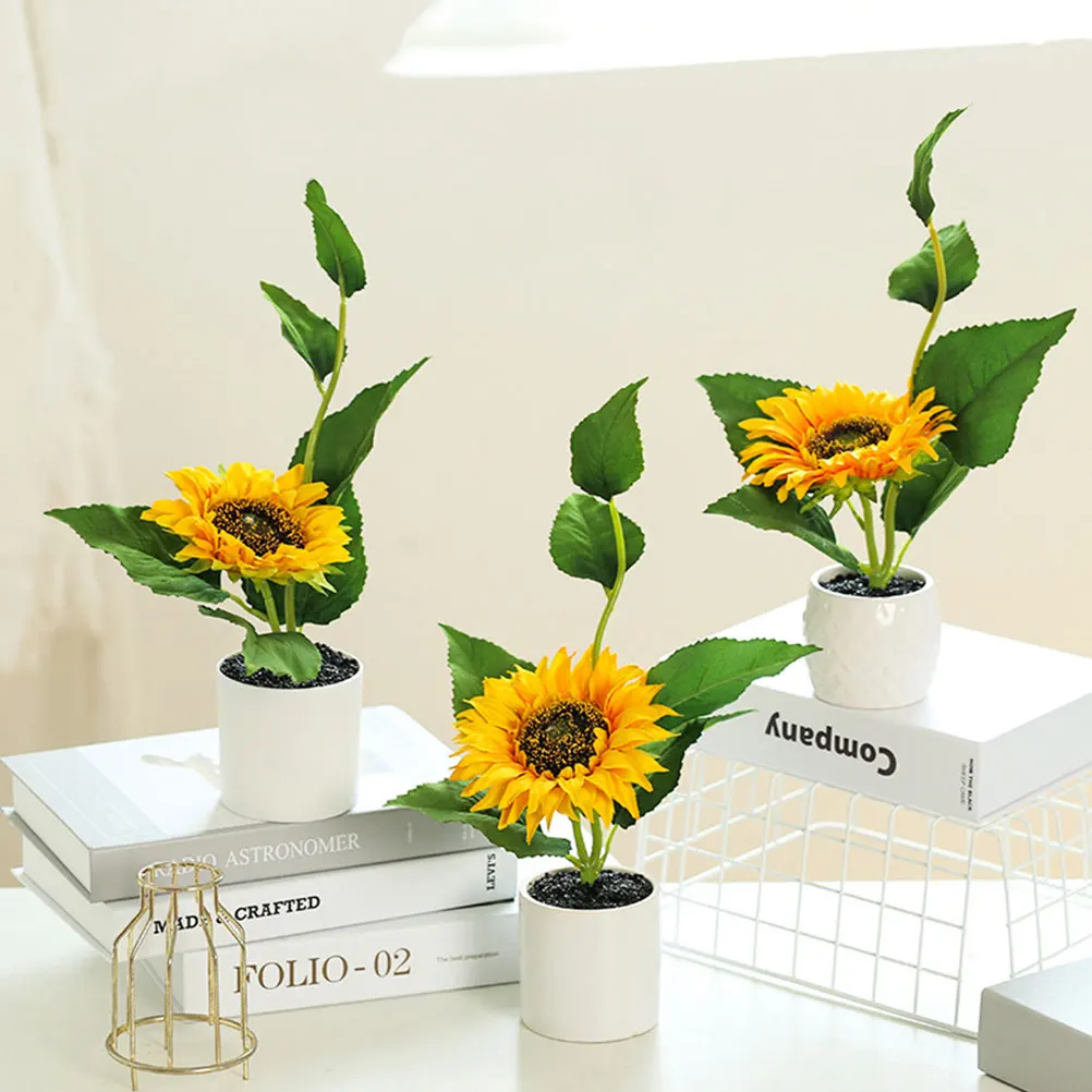 

2Pcs Sunflower Potted Plants Fake Decor Faux Indoor Plastic Bonsai Living Room Office Garden Supplies