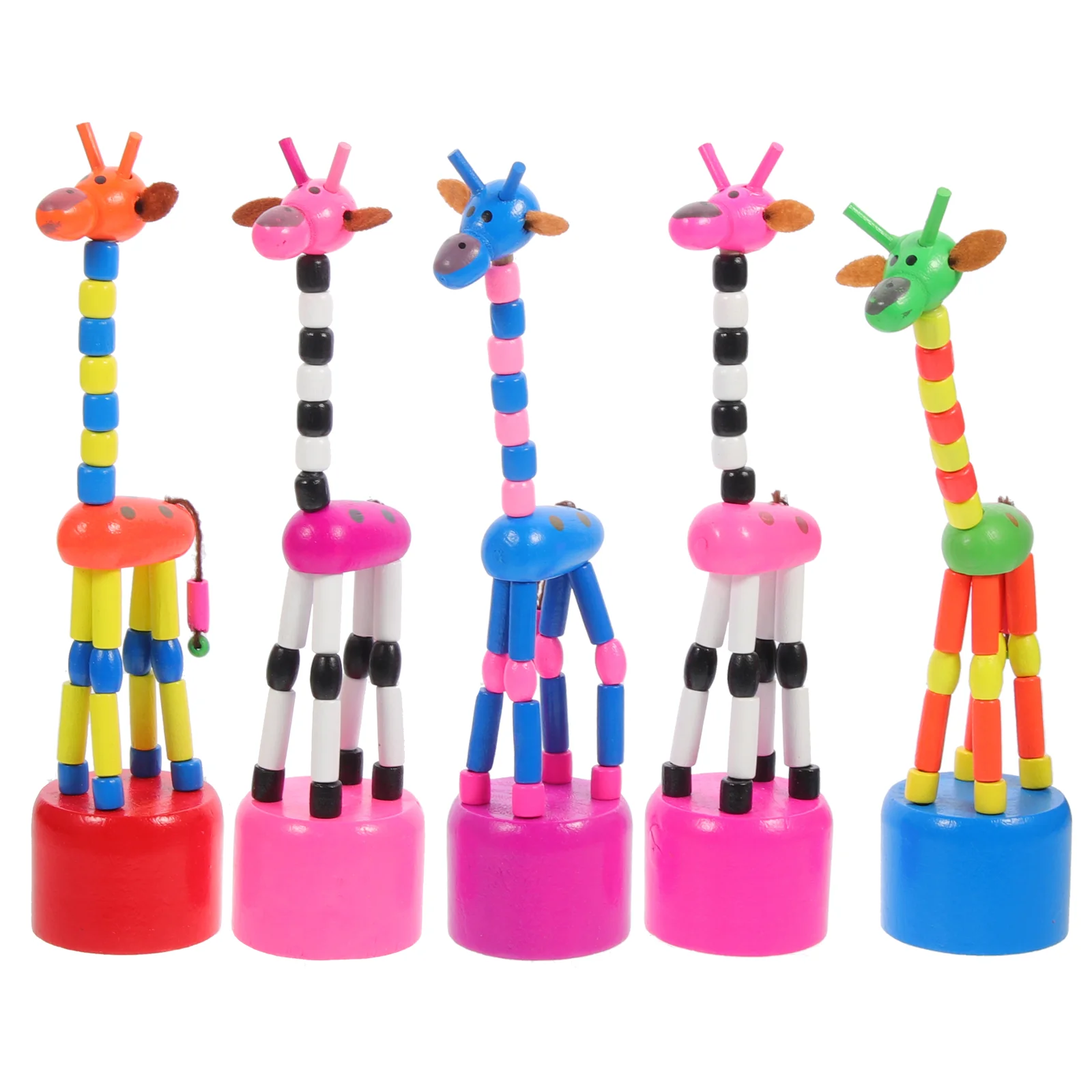 5 Pcs Squirrel Toy Giraffe for Kids Cartoon Wooden Push Up Toys Puppets Figurine Child Toddler