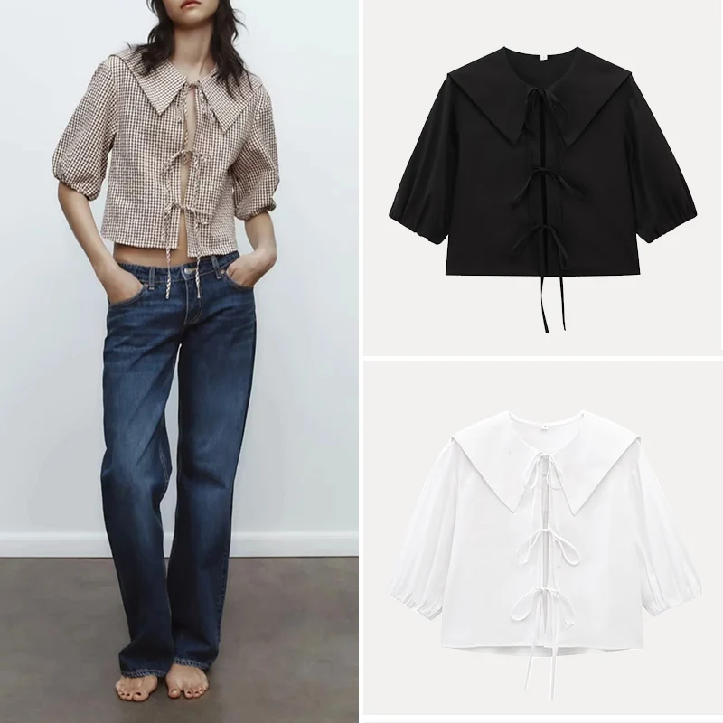 

Z Faionable Casual Collared irt Women's Loose Fit ort Sve Polyester Fiber Versatile Sle 2025 New Arrival