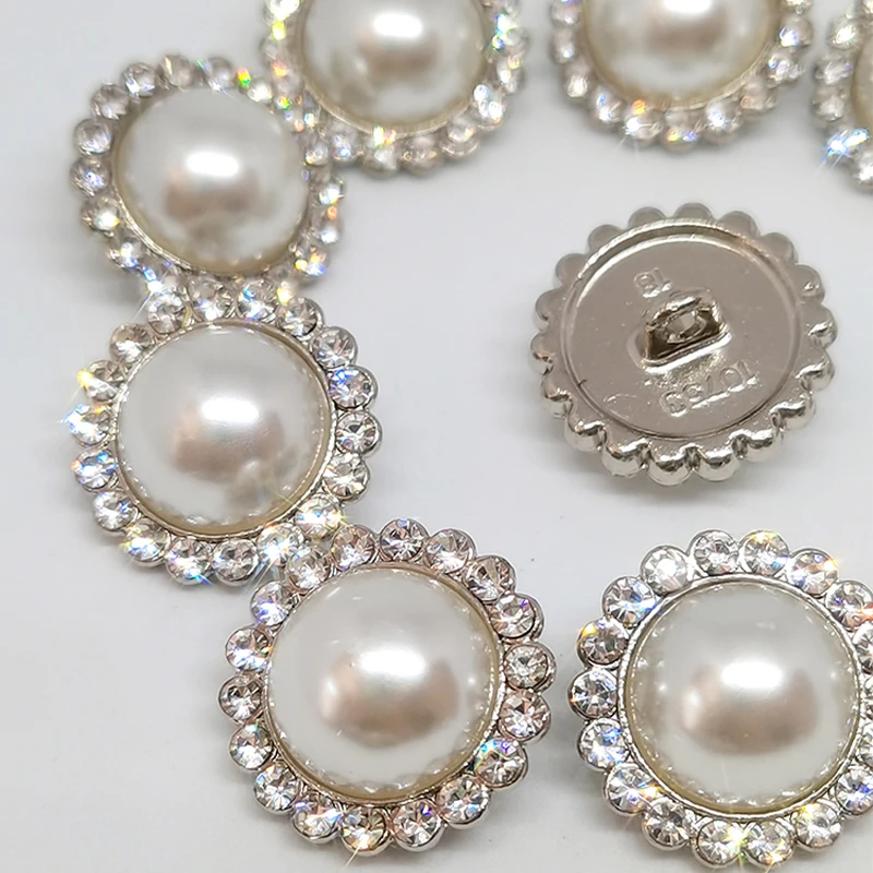 15/18/25MM Silver Rhinestone Buttons Of Clothing Luxury Pearl Round Decor Button Sewing Notions Accessories Crafts Apparel DIY