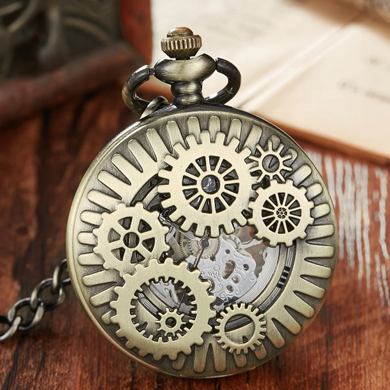 Gear Wheel  Pocket Watch Men Skeleton Steampunk Mechanical Fob Watches Men's Clock Pendant Hand-winding Male Relogio De Bolso