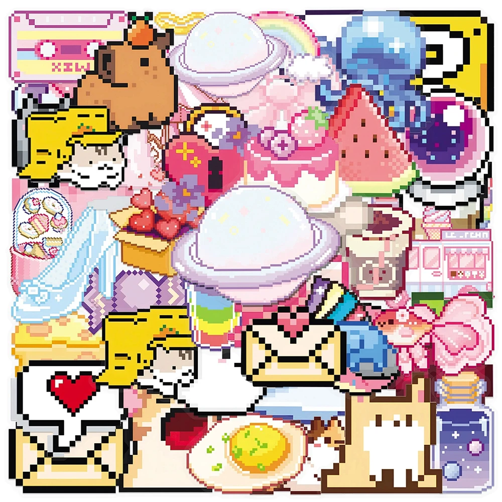 10/30/50pcs Cute Pixel Style Cartoon Graffiti Stickers Aesthetic Decal Waterproof DIY Suitcase Laptop Notebook Funny Sticker Toy