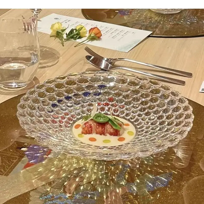 Transparent Glass Salad Plate Dessert Dish Thick Soup Bead Dot Dim Sum Molecular Cuisine Specialty Tableware