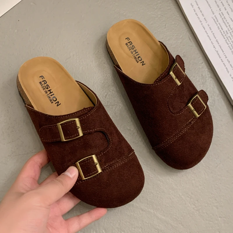 

Flats Women's Slippers Designer Suede Singback Mules Shoes Casual Cozy Slides Spring 2026 New Walking Dress Mujer De Zapatos
