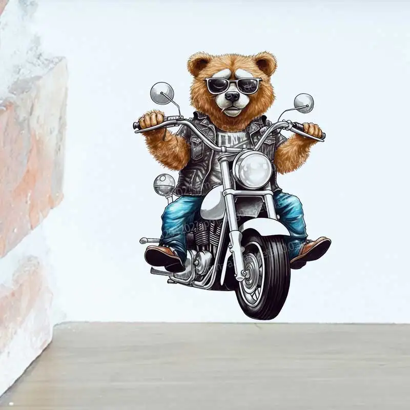 

Motorcycle Bear Wall Stickers Living Room Sofa Background Decorative Wallpaper Home Art Decal Stickers AA47
