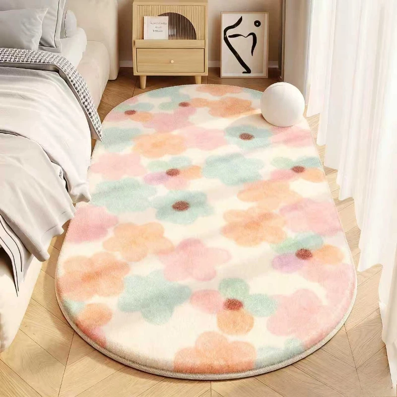 Flower Pattern Bedroom Decor Plush Carpet Dopamine Color Carpets for Living Room Thick Washable Lounge Floor Mat Fluffy Soft Rug