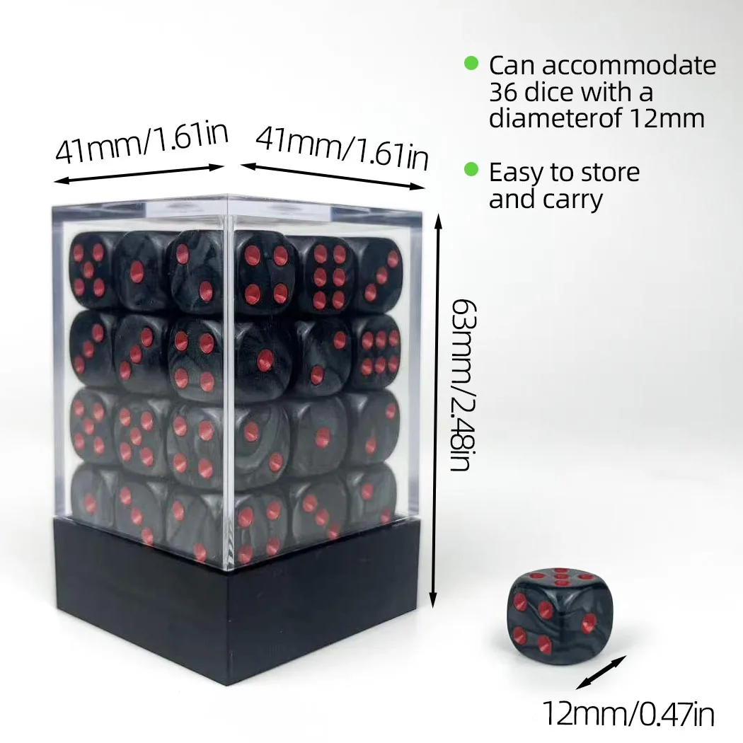 

Маленькие кости жемчужного цвета 12 мм D6, набор из 36 предметов с прозрачным витриной для настольных игр, казино, настольных аксессуаров DND
