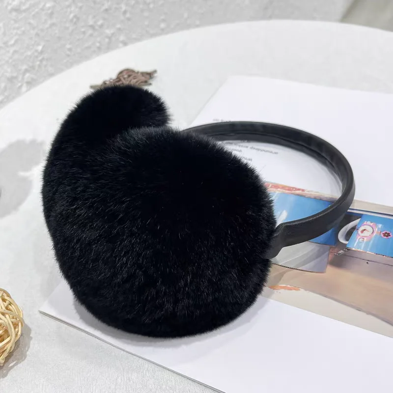 Women 100% Natural Real Rex Rabbit Fur Earmuffs Winter Fashion Girls Rex Rabbit Fur Earmuff Russian Plush Fur Earflap