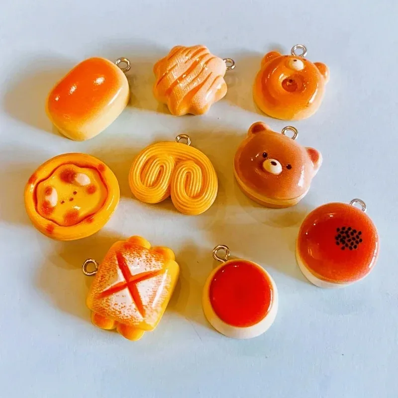 10Pcs Cute Bear Pudding Tart Bread Food Resin Charms Simulation Snack Pendants DIY Jewelry Supplies view 4