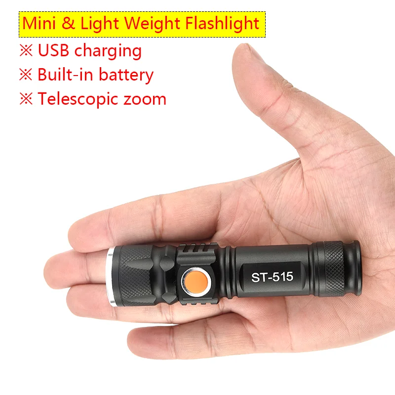 96g Mini Portable Led Flashlight USB Charging Telescopic Zoomable Rechargeable Hand Lantern Outdoor Powerful Waterproof Lamp