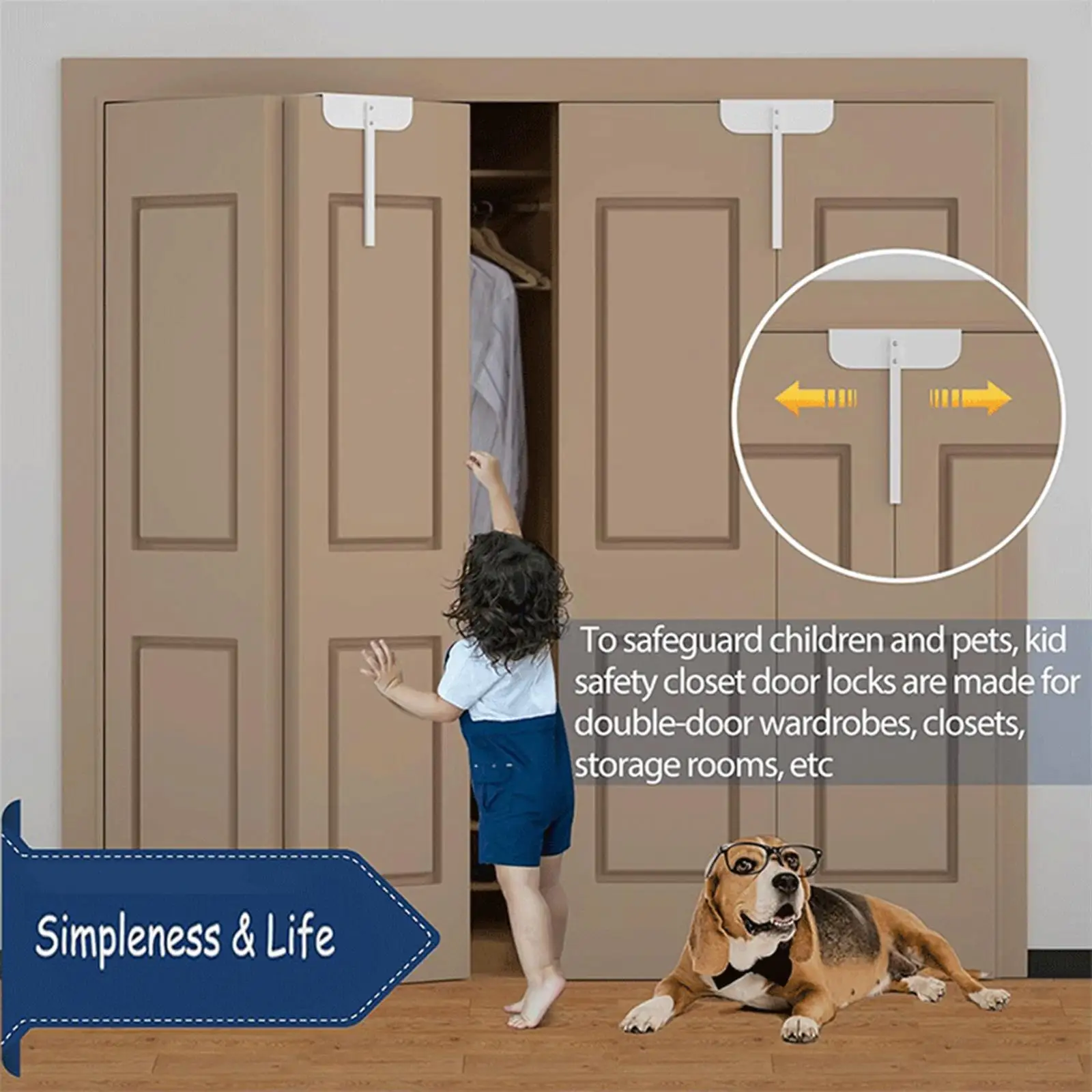 Double Door Child Security Lock Kids Security Lock Easy to Use Metal Installation Free Protection Pantry Lock for Storage Room