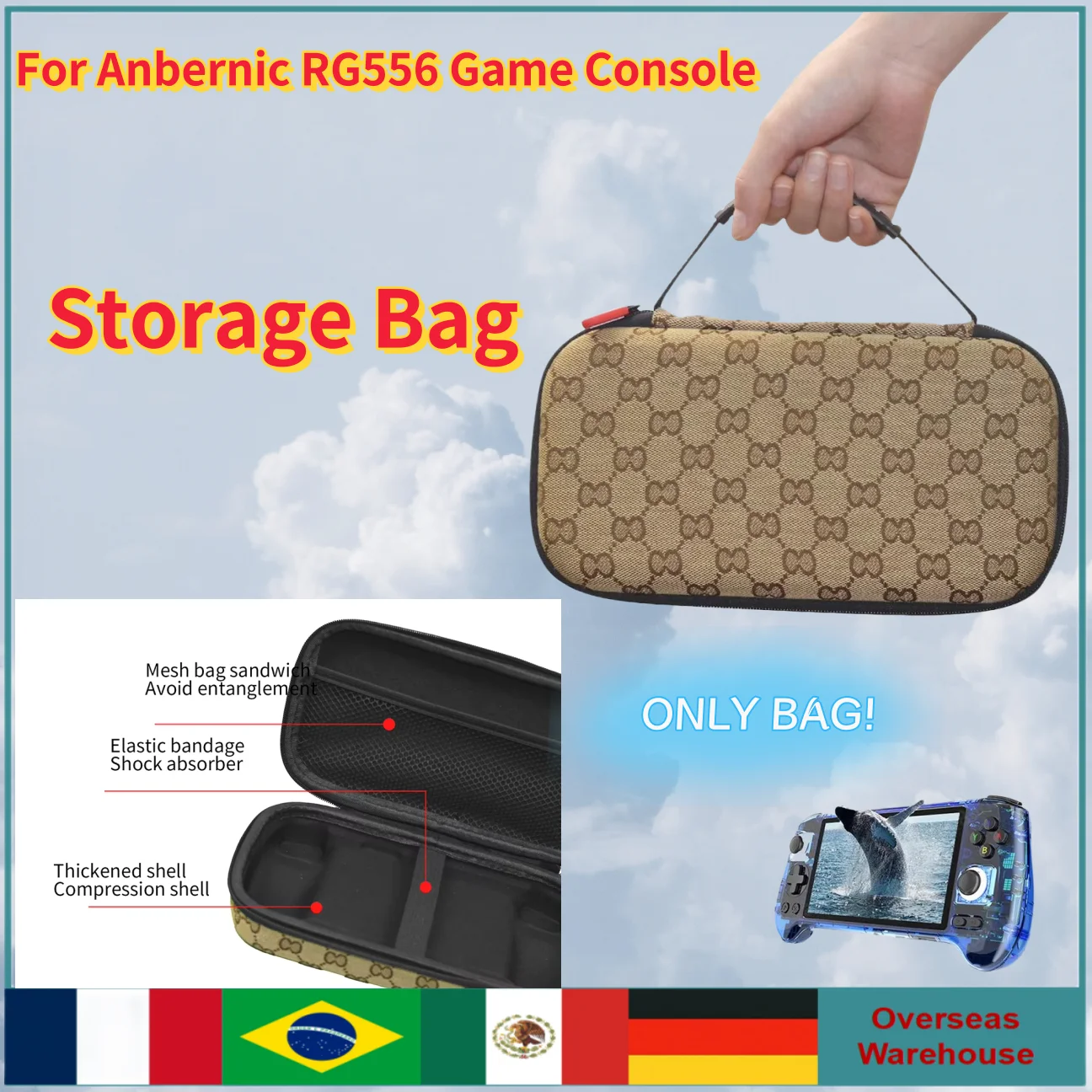 Storage Bag For Anbernic RG556 Game Console Shockproof EVA Carrying Case with Mesh Pocket Hard Shell Gifts For Anbernic RG556