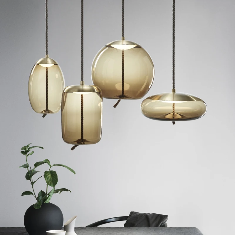 Scandinavian Hemp Rope Glass Pendant Lights Bedside Nordic Glass Pendant Lamp Lustre Luminaria Decor Hanging Lamp Light Fixtures